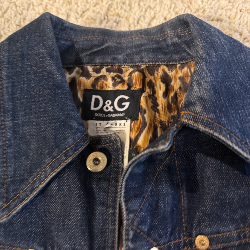 D&G Dolce And Gabbana Vintage Jeans Jacket Gold Studded Leopard Iconic - Picture 2 of 7